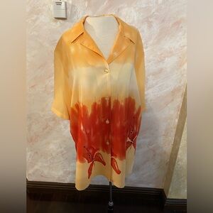 Women’s Orange Ombre Floral Button-Up Top Plus Size